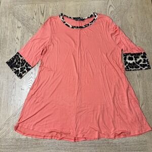 Rosa Lee Large Coral Cheetah Trim Tunic Top Mini‎ Dress